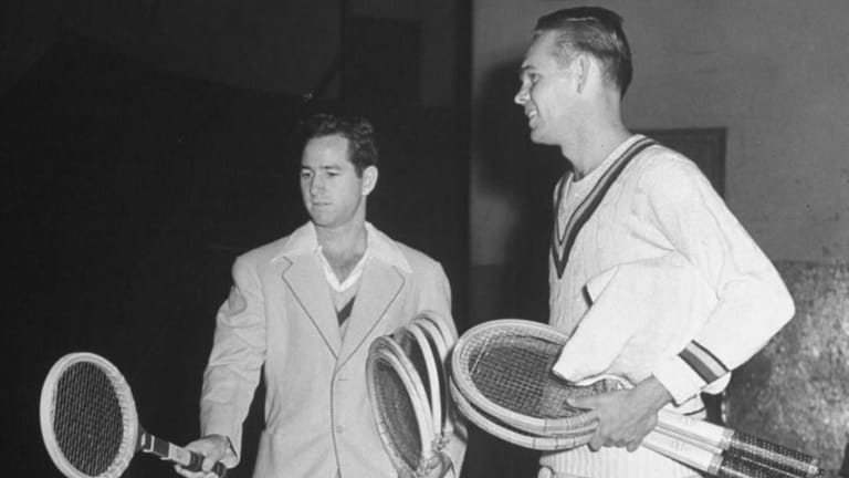 Jack Kramer (R) & Bobby Riggs - 1947 Madison Square Garden, New York. (Ralph Morse/Getty)