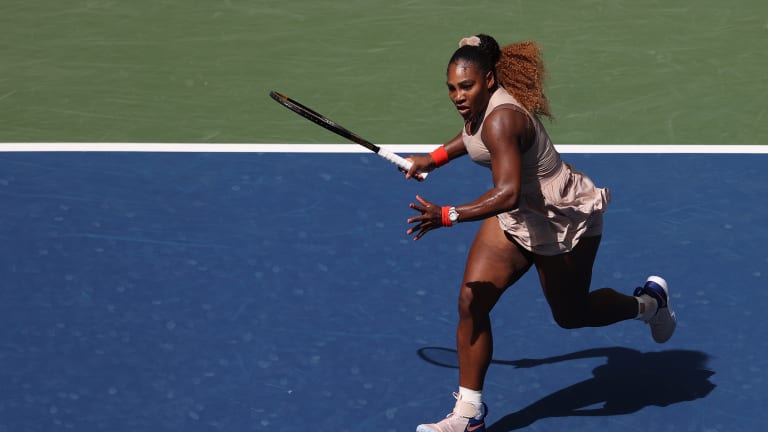 This time in NYC, at the US Open, Serena Williams beats Maria Sakkari