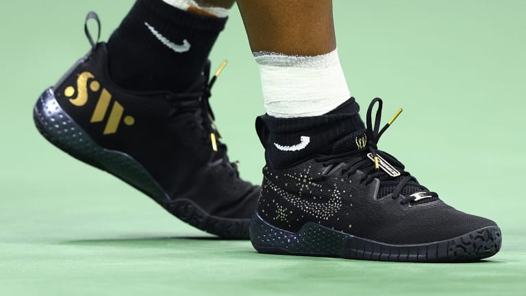 Serena's NikeCourt Flare 2 shoes featured a diamond Swoosh and solid gold shoelace tags, complete with 400 hand-set diamonds.