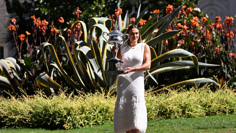 Clad in a cream-colored white dress with a fringed base, Sabalenka served up another ace with her outfit.