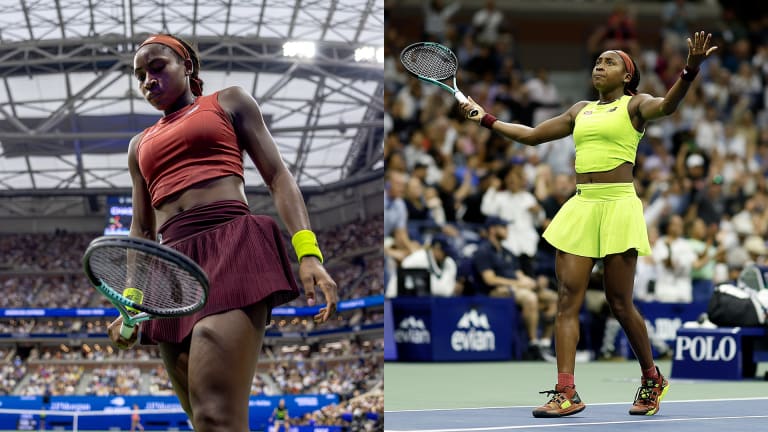 Gauff's "City Brights" colorway brought the energy at Arthur Ashe Stadium with a shock of neon yellow, contrasting with warmer maroons and browns.