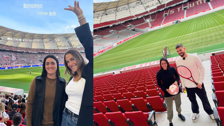 Jabeur and Sabalenka watched VfB Stuttgart's 3-0 win against Frankfurt over the weekend, before the Tunisian received a tour of the stadium from goalkeeper Fabi Bredlow.