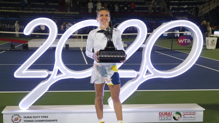 Simona Halep in Dubai, the first Tour-level tournament to implement equal prize money for men and women.