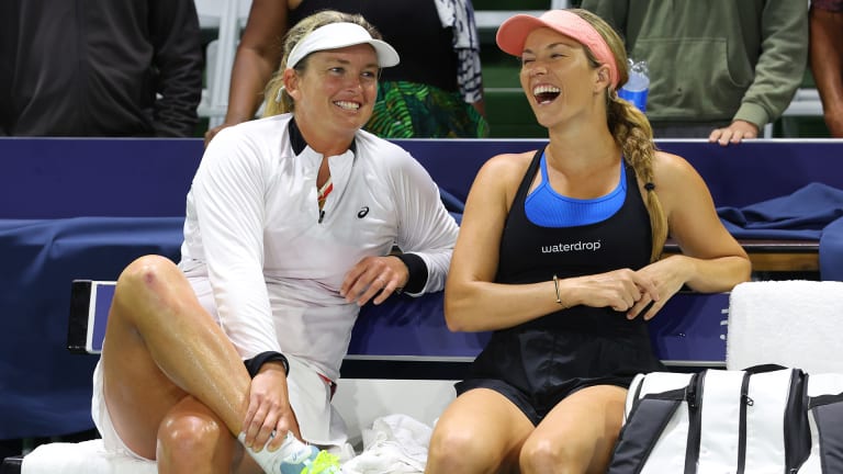 "She's a trip and we had a blast... If we were mic'd up it would have been for sure cancellation. We were talking too much crap about our opponents," Vandeweghe on playing doubles with Collins in San Diego.