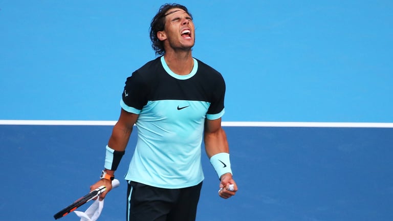 Nadal opted for high-contrast in this cyan and black Nike kit during his 2015 run in Shanghai.
