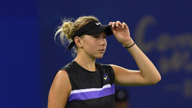 Anisimova playing the Wuhan Open in September 2019.