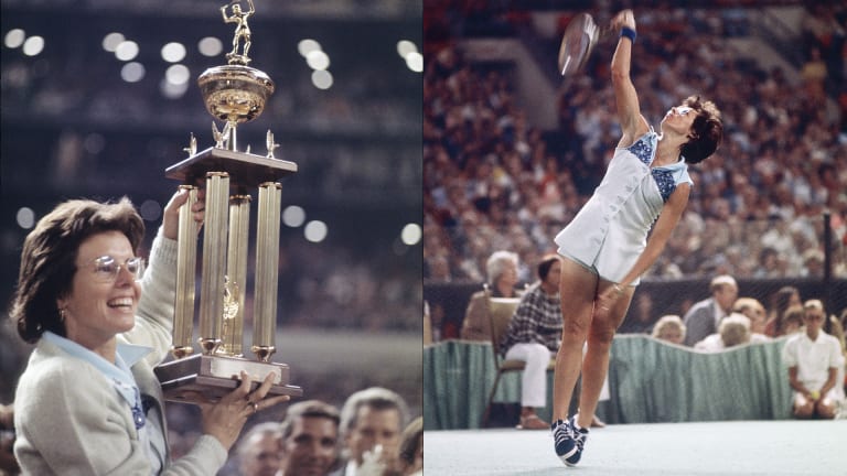 King defeated Riggs at the Battle of the Sexes wearing Adidas shoes in a particularly memorable shade of blue.