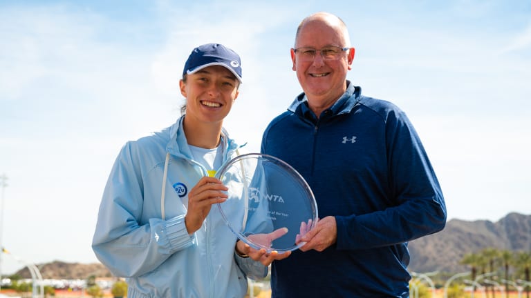 She also received her 2022 WTA Player of the Year award from WTA CEO Steve Simon.