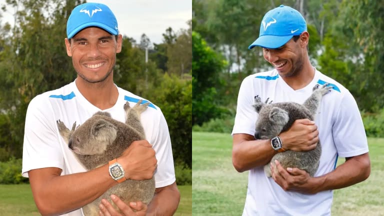 Nadal hugged the baby koala before making his Brisbane debut in 2017.