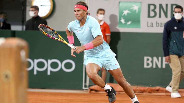 In 2020, Roland Garros was rescheduled for October due to COVID-19. Nadal returned to his new normal of winning clay-court Grand Slam titles in this light blue and bubble-gum pink kit.