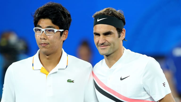 Chung defeated Daniil Medvedev, Alexander Zverev and Novak Djokovic en route to the 2018 Australian Open semifinals, eventually retiring against eventual champion Roger Federer due to foot blisters.