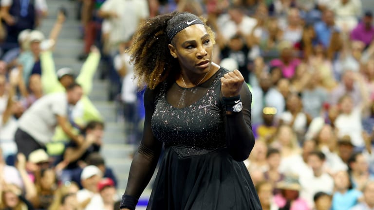 According to Nike, Serena's diamond-encrusted bodice "refracts light and shines brightly, alluding to the night sky at the tournament."
