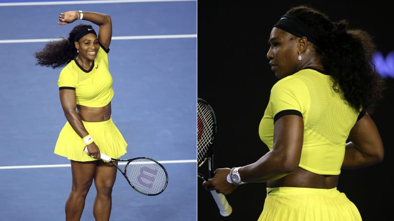 2016: Serena wore a yellow crop top and skirt at the Australian Open.