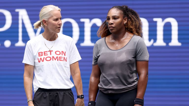 Serena Williams and coach Rennae Stubbs practice ahead of the 2022 US Open in New York