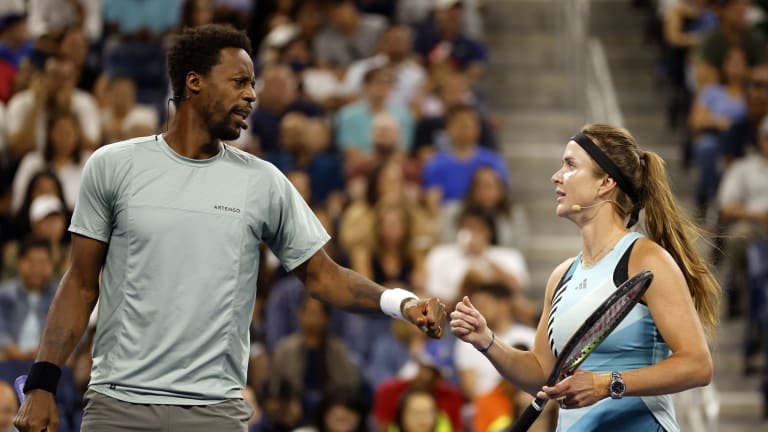 “It's been one month now that we didn't see her," says Svitolina, pictured here with husband Monfils. "We FaceTime every single day. But, yeah, it's not easy.”
