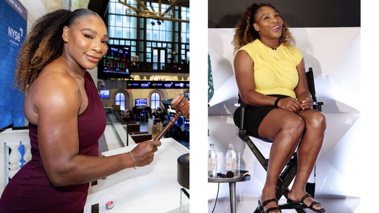 Ringing the opening bell at the New York Stock Exchange (left) and holding court at a pre-tournament media event in Manhattan (right).