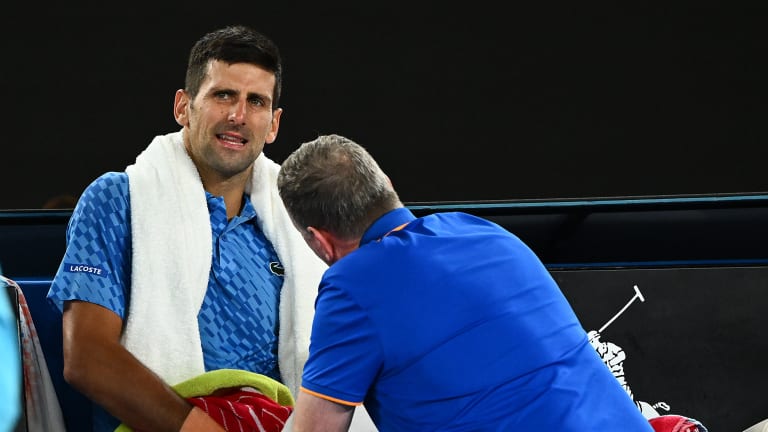 Despite concerns over a hamstring injury, Novak Djokovic has battled into Round 4 at the Australian Open.