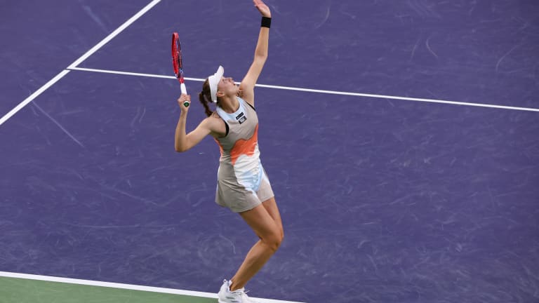 Rybakina defeated Sofia Kenin in the second round of the BNP Paribas Open in a match of major-winners.