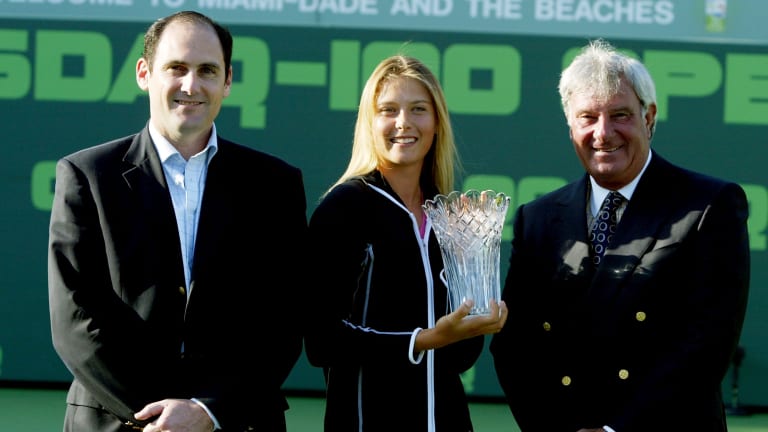 Buchholz alongside former WTA CEO Larry Scott after the two presented Maria Sharapova with the WTA Newcomer of the Year award in 2004.