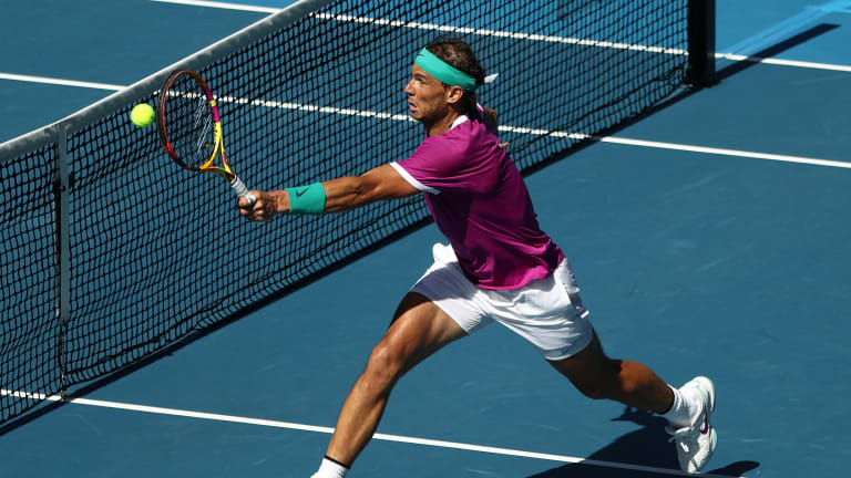 Nadal defeated Mannarino 7-6(14), 6-2, 6-2 to reach the Australian Open quarterfinals.