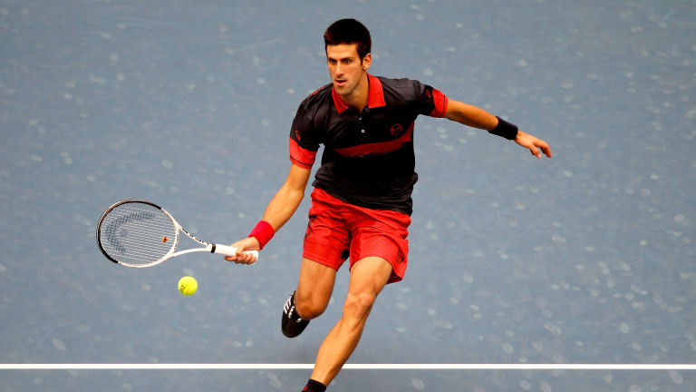 Novak Djokovic positions himself to chase down a drop shot during the 2010 China Open.