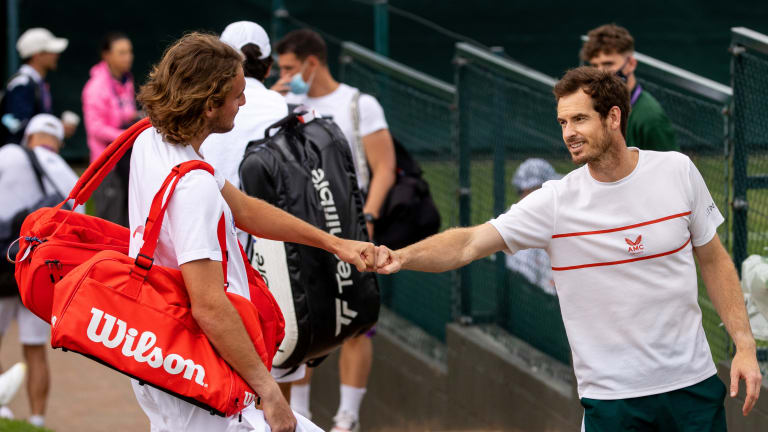 Tsitsipas and Murray at Wimbledon, two summers ago.
