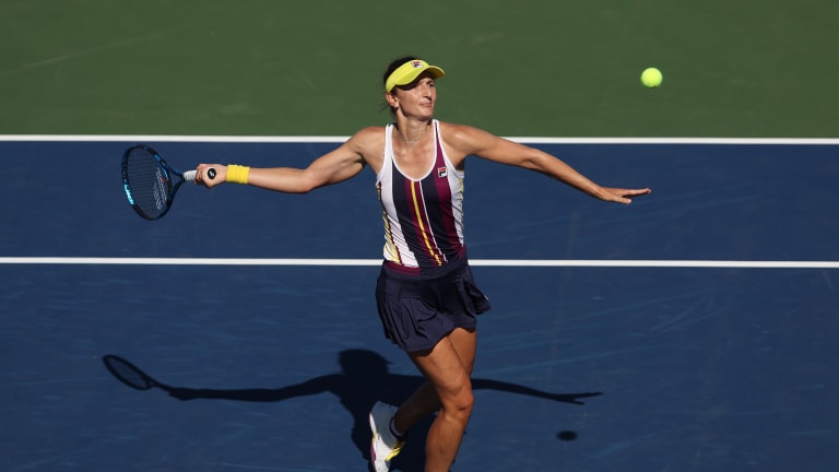Irina-Camelia Begu of Romania during their Women's Singles Second Round match on Day Four of the 2022 US Open