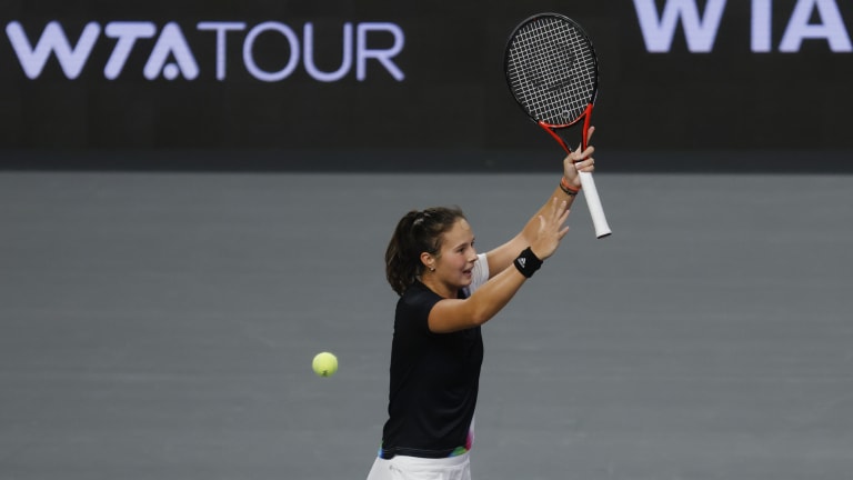 On Saturday, Kasatkina will face Caroline Garcia for second place in the Tracy Austin Group—and a spot in the semifinals.