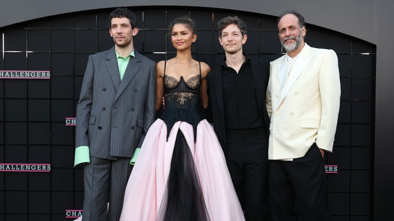 Zendaya with her Challengers co-stars Josh O'Connor (left), Mike Faist (center right) and director Luca Guadagnino.