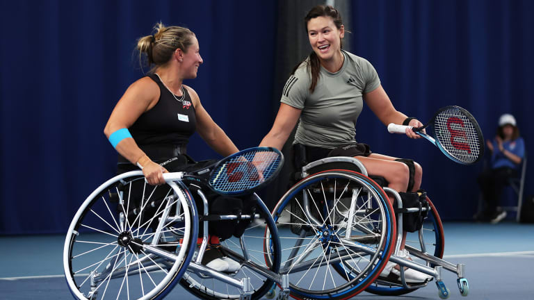 Mathewson (right) comes into the US Open wheelchair competition as the top-ranked American woman in singles and doubles.