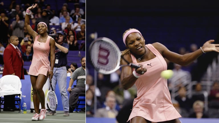 2002: All-pink everything on her way to the final at the WTA Finals in Los Angeles.