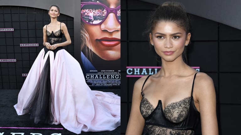 Zendaya's first look of the night was a Vera Wang gown featuring lace and satin.