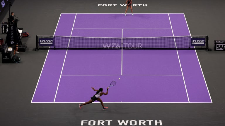 The purple and grey court is an unintentional nod to neighboring TCU.