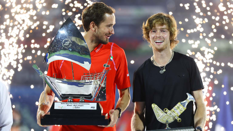 Medvedev didn't drop a set all week, and defeated compatriot Rublev in the Dubai final.
