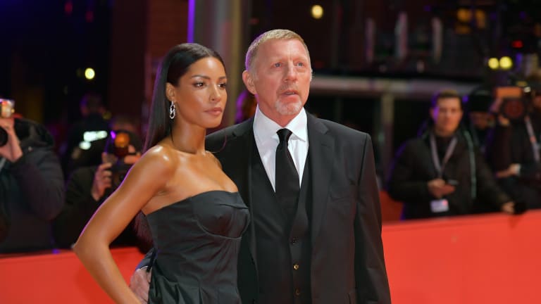 Boris Becker, who was released from jail and deported to Germany in December, attends the premiere of "Boom! Boom!" in Berlin.