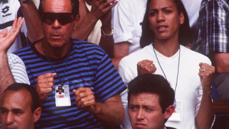 Nick Bollettieri and Barbara Becker celebrate Boris Becker's win in the Wimbledon quarter-finals. Becker's career success is a product of consistency Bollettieri alludes to.