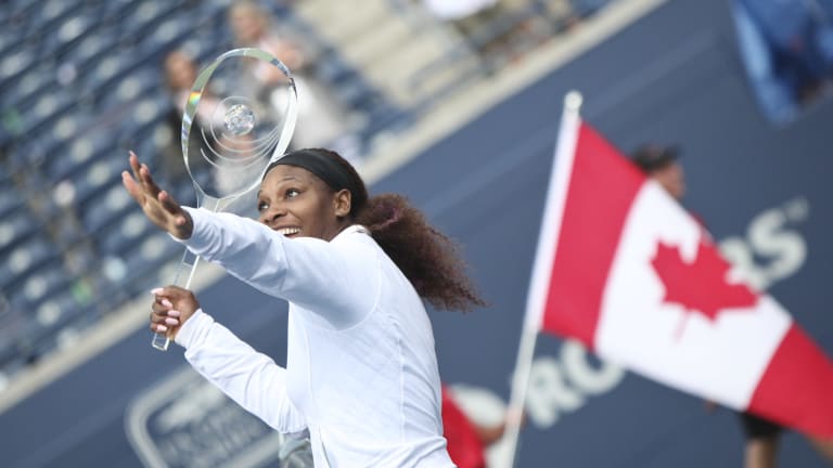 Serena beat Victoria Azarenka in the semifinals, 6-3, 6-3, and Sam Stosur in the final, 6-4, 6-2, to conquer Toronto once again in 2011.