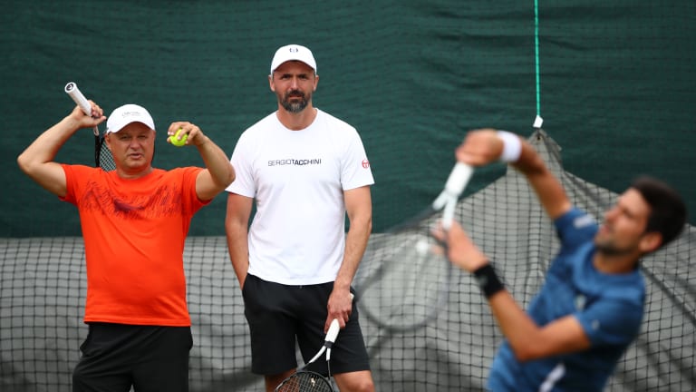 Goran Ivanisevic, center, was brought on as Djokovic's coach in 2019 ahead of Wimbledon.