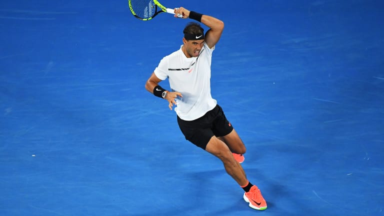 During his run to the 2017 Australian Open final, Nadal rocked a cool mix of black and white, with a pop of neon pink.