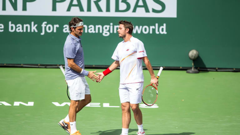 One of many all-star pairings to play Indian Wells, Federer and Wawrinka teamed up in 2014 to a packed house.