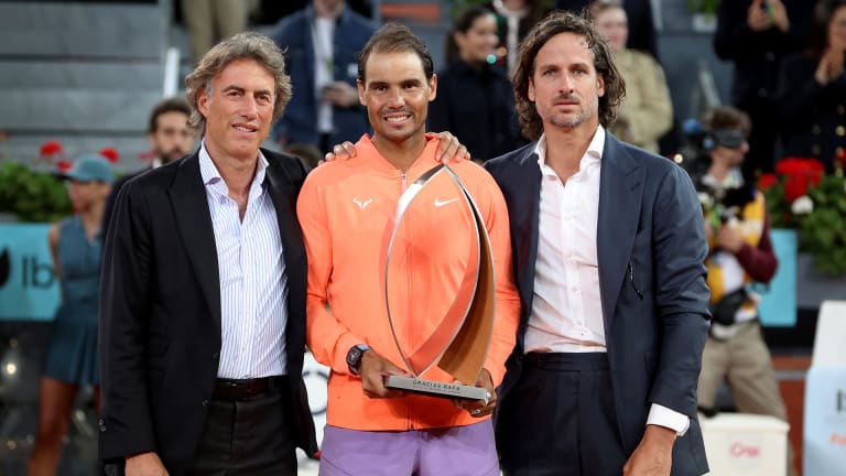 Nadal received a commemorative trophy for his 59 matches and five titles won in Madrid.