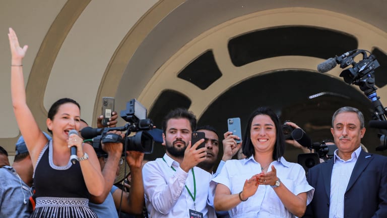 Jabeur greeted fans in the center of Tunis, showing off her Wimbledon finalist trophy.
