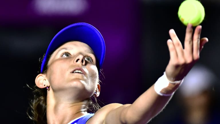 Varvara Gracheva serves in the second round singles match against Sloane Stephens as part of the Merida Open Akron 2023