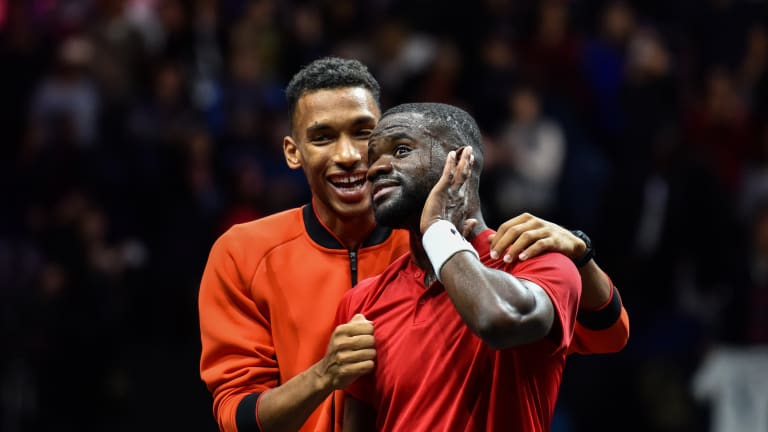 The two heroes of the day, Felix Auger-Aliassime and Tiafoe, enjoyed a nice moment together after shaking hands with Team Europe.