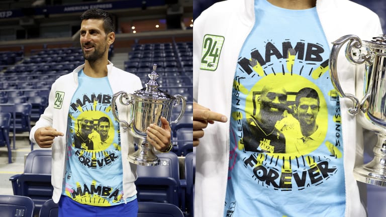 After his 24th Grand Slam victory, Djokovic paid tribute to the late Kobe Bryant with this "Mamba Forever" shirt at the US Open.