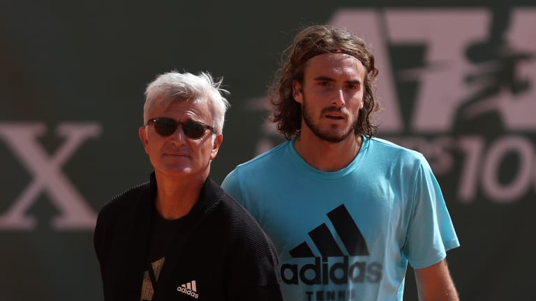 Tsitsipas' father and coach, Apostolos, is never far from his wildly talented son.