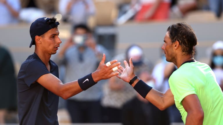 Down two sets, Popyrin had a 5-2 lead in the third, but Rafa roared back to win his 26th consecutive set at Roland Garros.