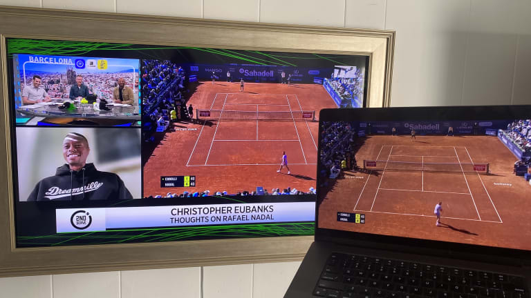 The second-screen experience of T2 and Tennis Channel, during Rafa's first match on tour since January.