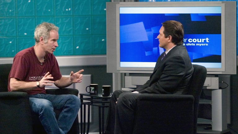 John McEnroe on the set of The Tennis Channel's "Center Court with Chris Myers", in 2005.
