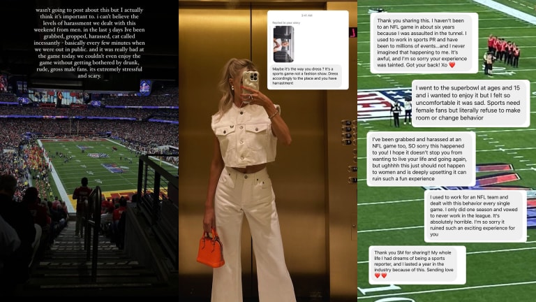 Riddle shared a series of Instagram stories detailing the "scary" harassment she experienced at Super Bowl LVIII.